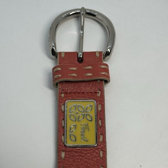Fossil Women's Size Medium Orange Genuine Leather Thick Stitch Adjustable Belt - Picture 6 of 11